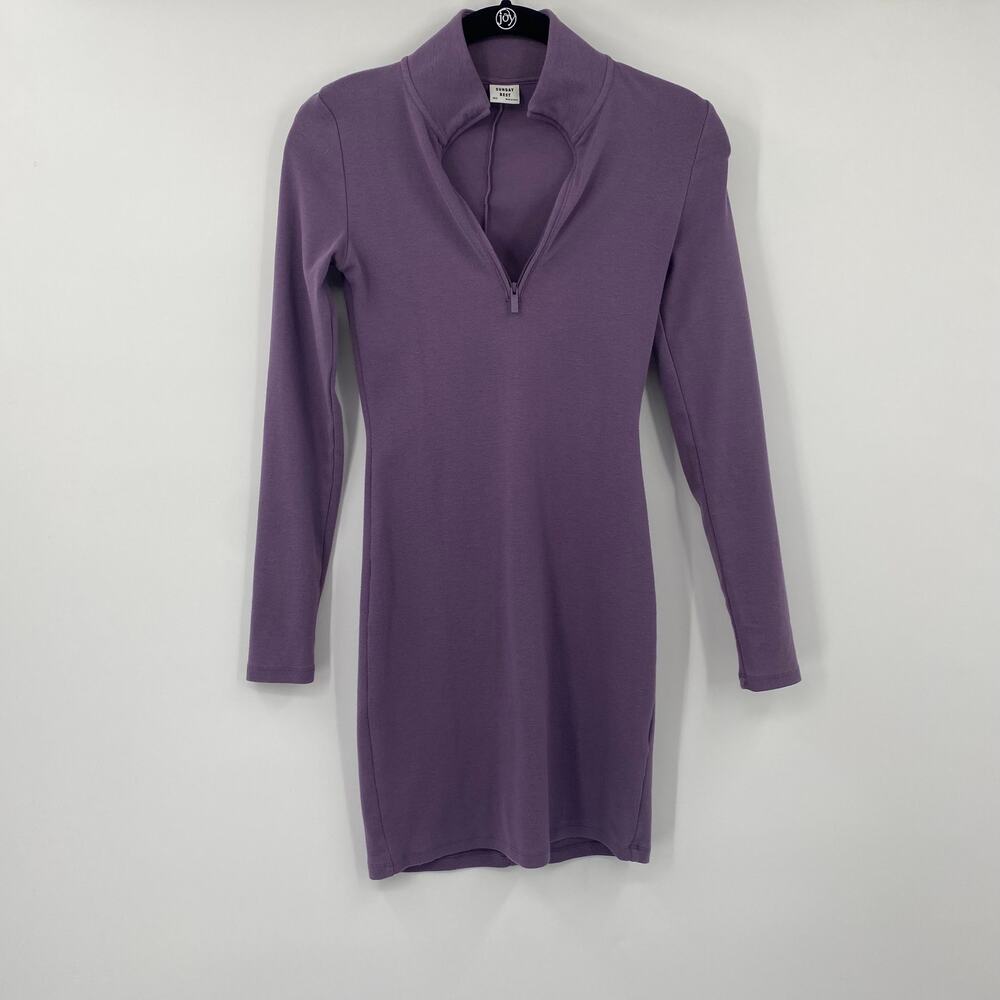 Aritzia Sunday Best Half Zip Mini Dress Long Sleeve Bodycon Violet Purple XXS - Picture 3 of 10